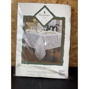 Vtg Waterford Linens Belvedere Fine Woven Damask Tablecloth 70x84 Oval Ivory NEW